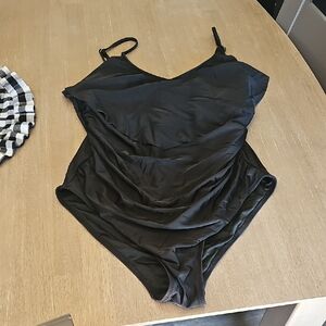 Black One-Piece Draped Swimsuit